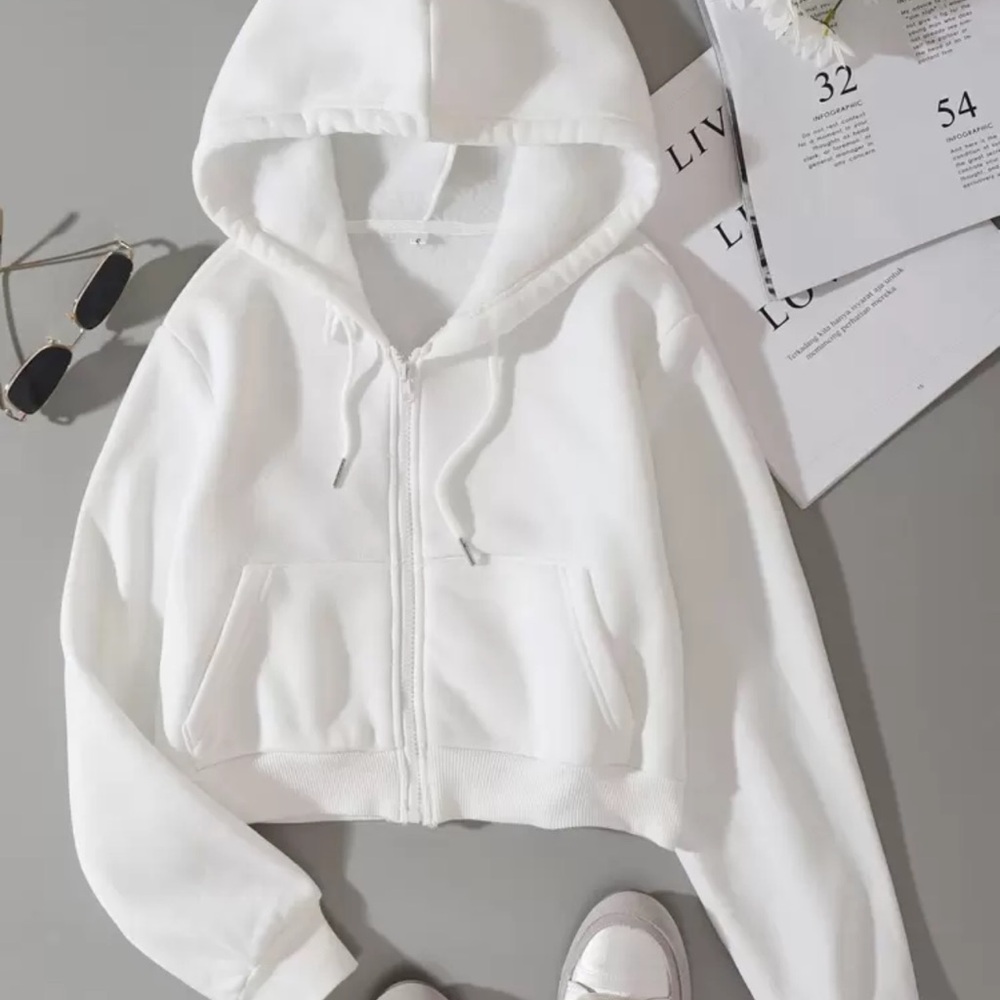 White Cropped Hoodie